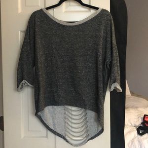 Distressed grey top with ripped open back